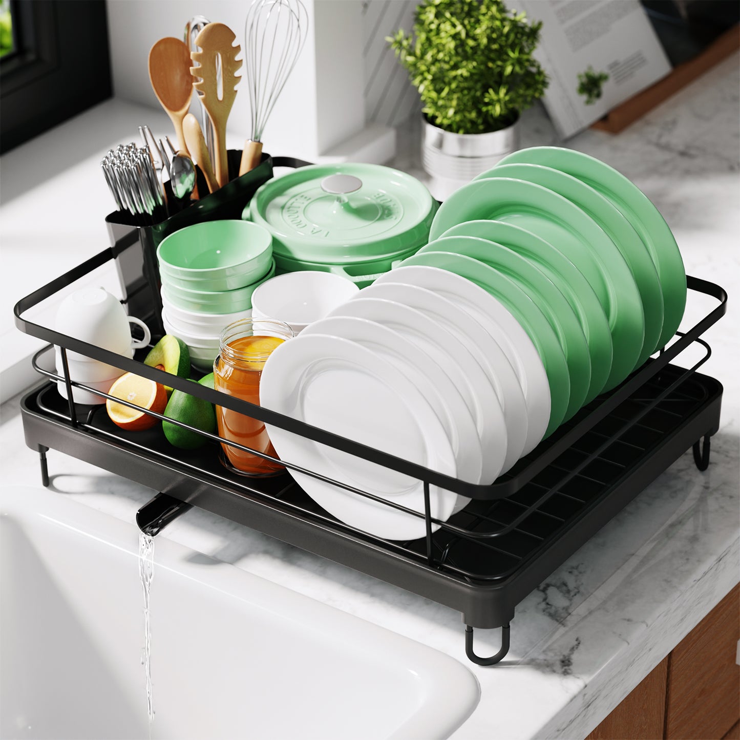 2 Tier Dish Drying Rack Compact Dish Rack with Cutlery Holder Dish Drainer  Sink Dish Drying Rack for Kitchen Counter