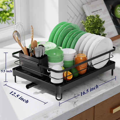 Kitsure Dish Drying Rack- Space-Saving, for Kitchen Counter, Durable Stainless Steel Rack with a Cutlery Holder, for Dishes, Knives, Spoons, and Forks（4094）