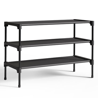 Kitsure 3-Tier Shoe Rack, Shoe Organizer for Closet, Entryway, Garage or Hallway, 11.5" x 27.2" x 18.3", Black