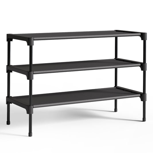 Kitsure 3-Tier Shoe Rack, Shoe Organizer for Closet, Entryway, Garage or Hallway, 11.5" x 27.2" x 18.3", Black