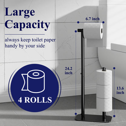 Kitsure Toilet Paper Holder Free Standing - Large Capacity Toilet Paper Holder for 4 Rolls, Rustproof Toilet Paper Stand with Non-Slip Stable Base, Black, 24.4"x9.3"x5.5"