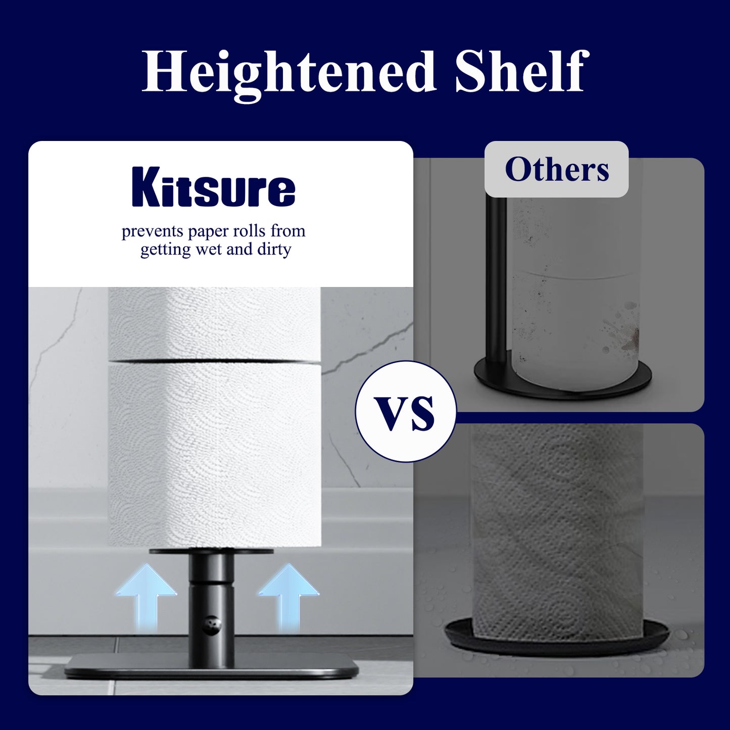 Kitsure Toilet Paper Holder Free Standing - Large Capacity Toilet Paper Holder for 4 Rolls, Rustproof Toilet Paper Stand with Non-Slip Stable Base, Black, 24.4"x9.3"x5.5"