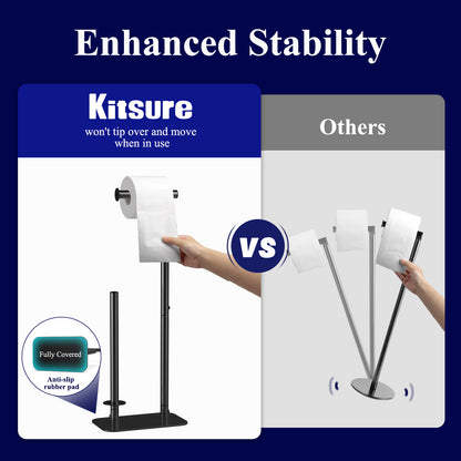 Kitsure Toilet Paper Holder Free Standing - Large Capacity Toilet Paper Holder for 4 Rolls, Rustproof Toilet Paper Stand with Non-Slip Stable Base, Black, 24.4"x9.3"x5.5"