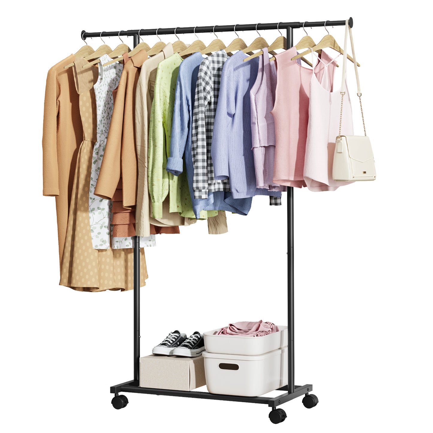 Kitsure Clothes Rack, Adjustable Clothing Racks for Hanging Clothes, Rolling Garment Rack with Shelf, Sturdy Closet Rack, Clothes Hanger Rack for Pants, Dresses （431）