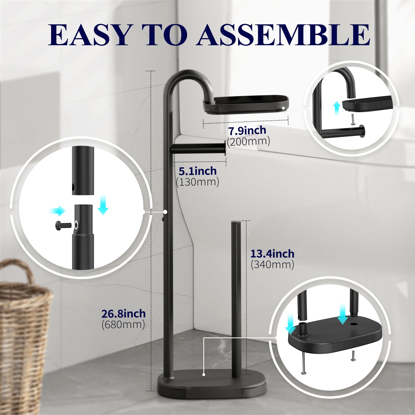 Kitsure Toilet Paper Holder Stand - Free-Standing with a Weighted Base, Durable & Rustless Shelf and Storage Design (439)