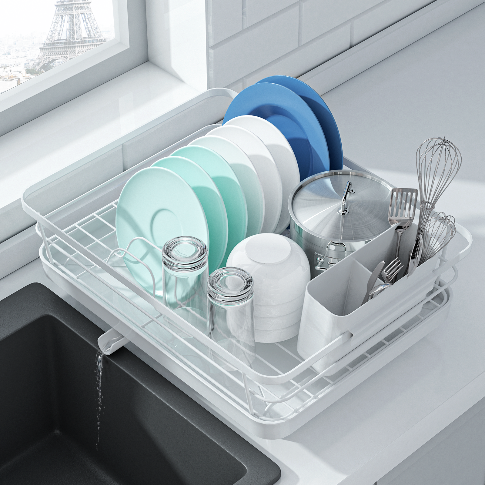 Kitsure Dish Drying Rack - Adjustable & Space-Saving Dish Rack  (25.5-35.5in), Over-The-Sink Dish Drying Rack, Multifunctional Kitchen Dish  Drying