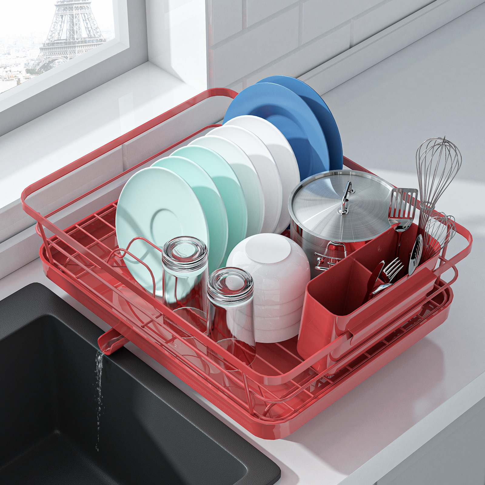 Kitsure Dish Drying Rack - Adjustable & Space-Saving Dish Rack (25.5-3