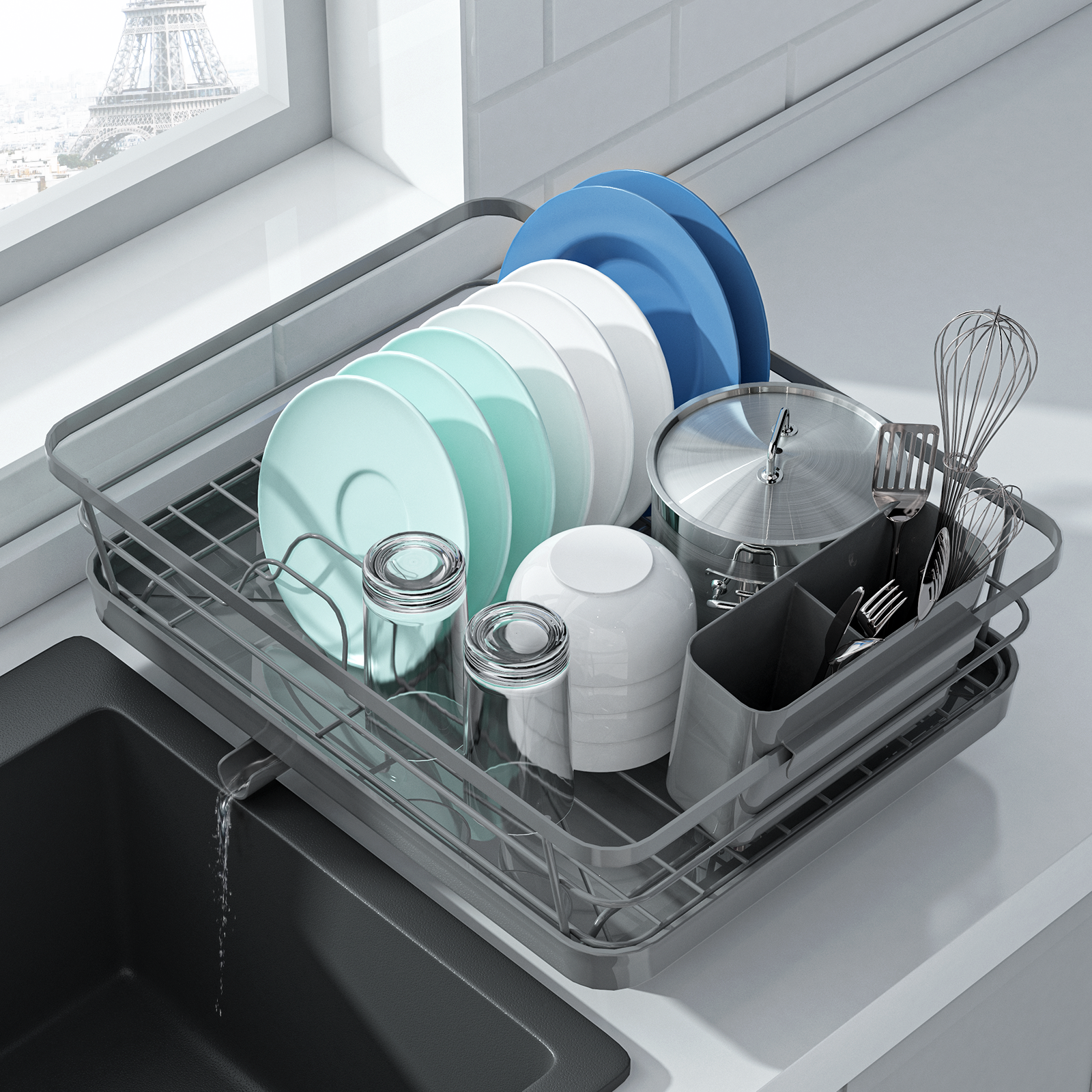 Kitsure Dish Drying Rack in Sink - Dual-Use Dish Rack for Countertops