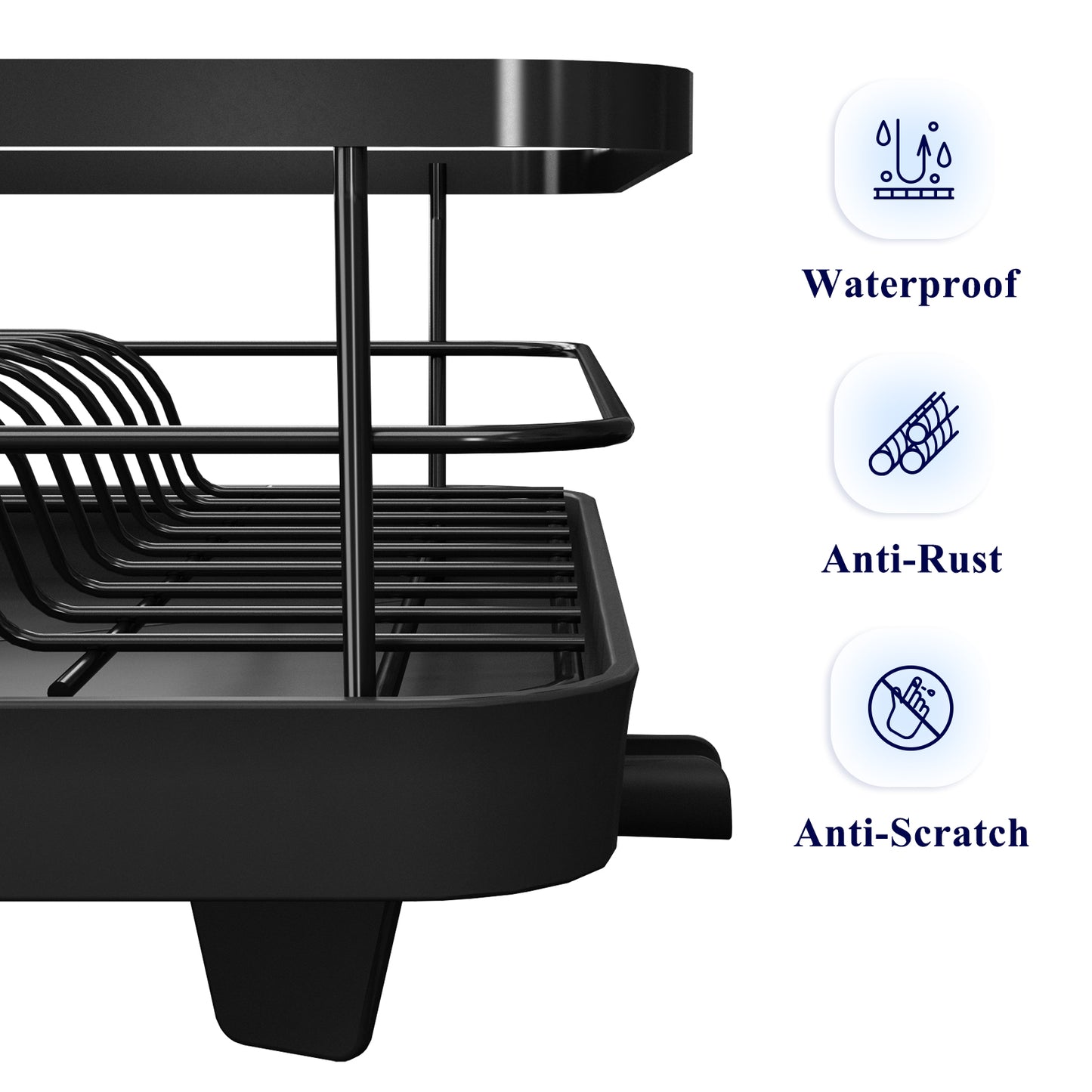 Kitsure Dish Drying Rack- Space-Saving Dish Rack, Dish Racks for Kitchen Counter, Durable Stainless Steel Kitchen Drying Rack with a Cutlery Holder, Black(494)