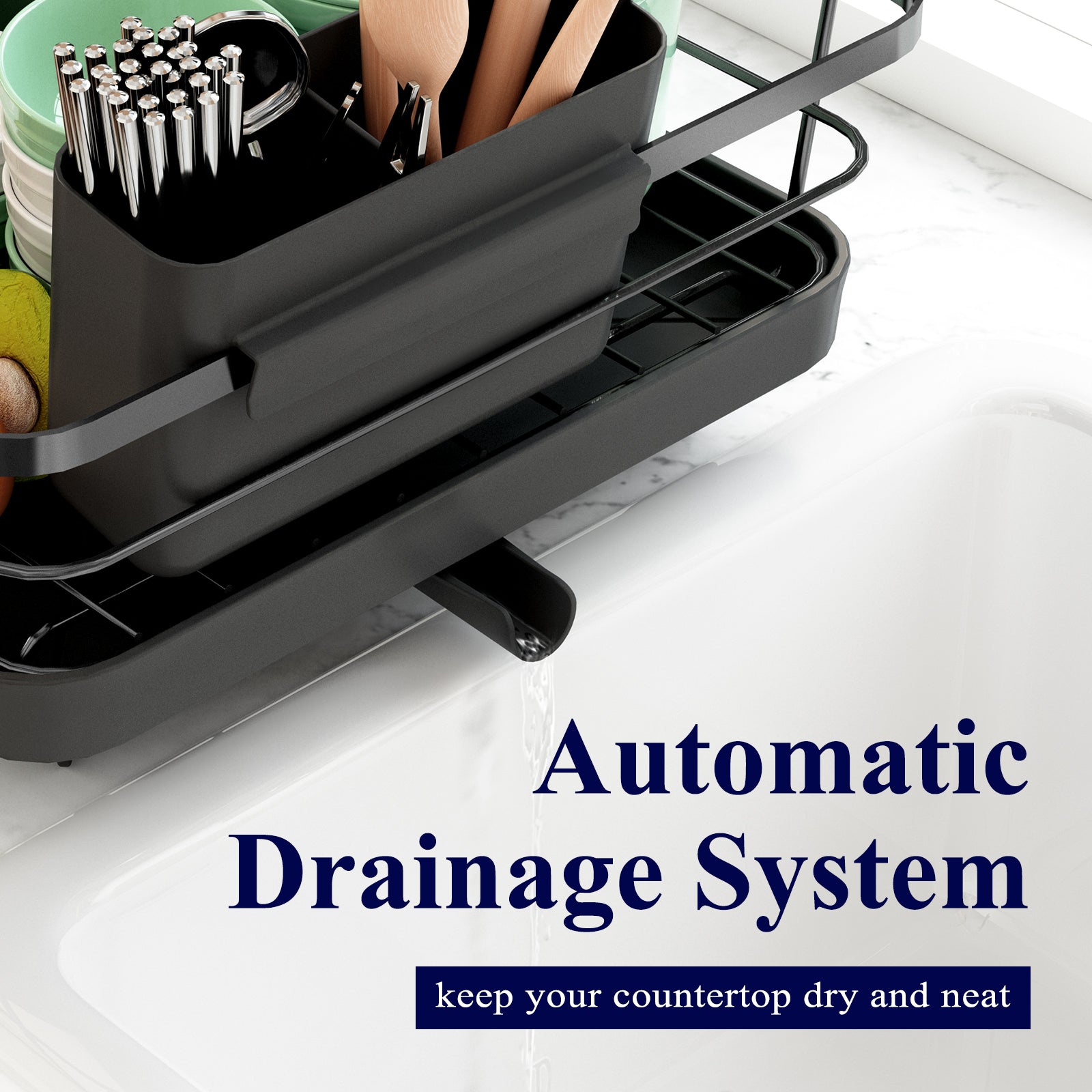 Kitsure Dish Drying Rack - Adjustable & Space-Saving Dish Rack (25.5-3