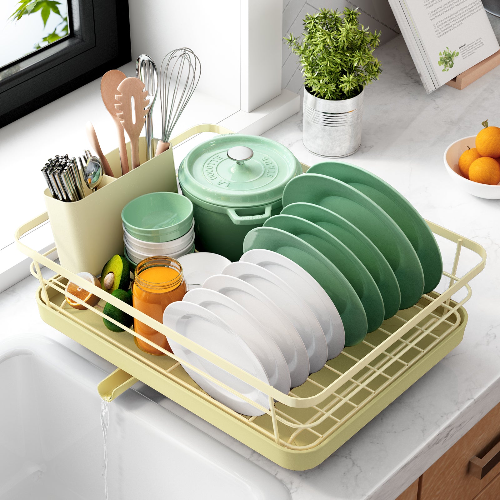 Qienrrae Dish Drying Rack and Drainboard Set, 304 Stainless Steel