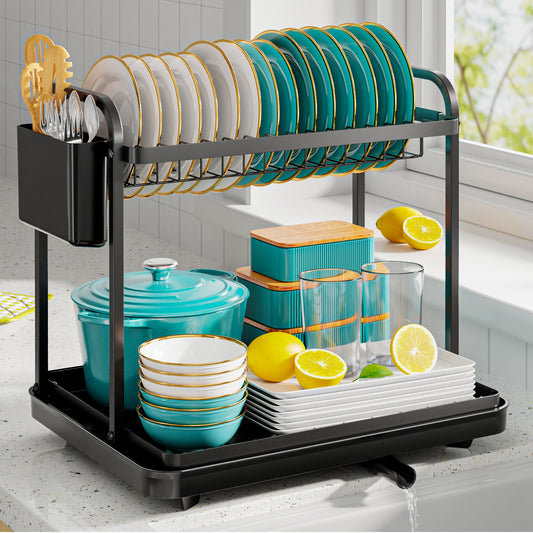 Stainless Steel Dish Rack for Kitchen Counter, 2-Tier Kitchen Organizers and Storage Rack11.4"D x 15"W x 15"H