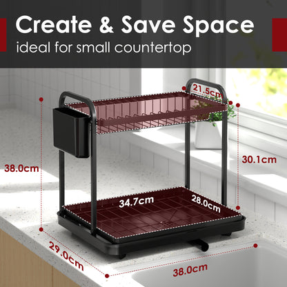 Stainless Steel Dish Rack for Kitchen Counter, 2-Tier Kitchen Organizers and Storage Rack11.4"D x 15"W x 15"H