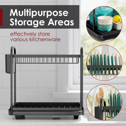 Stainless Steel Dish Rack for Kitchen Counter, 2-Tier Kitchen Organizers and Storage Rack11.4"D x 15"W x 15"H