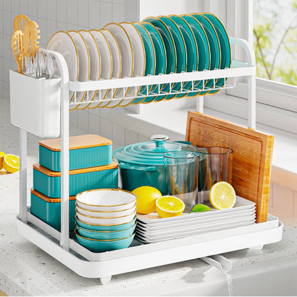 Stainless Steel Dish Rack for Kitchen Counter, 2-Tier Kitchen Organizers and Storage Rack11.4"D x 15"W x 15"H