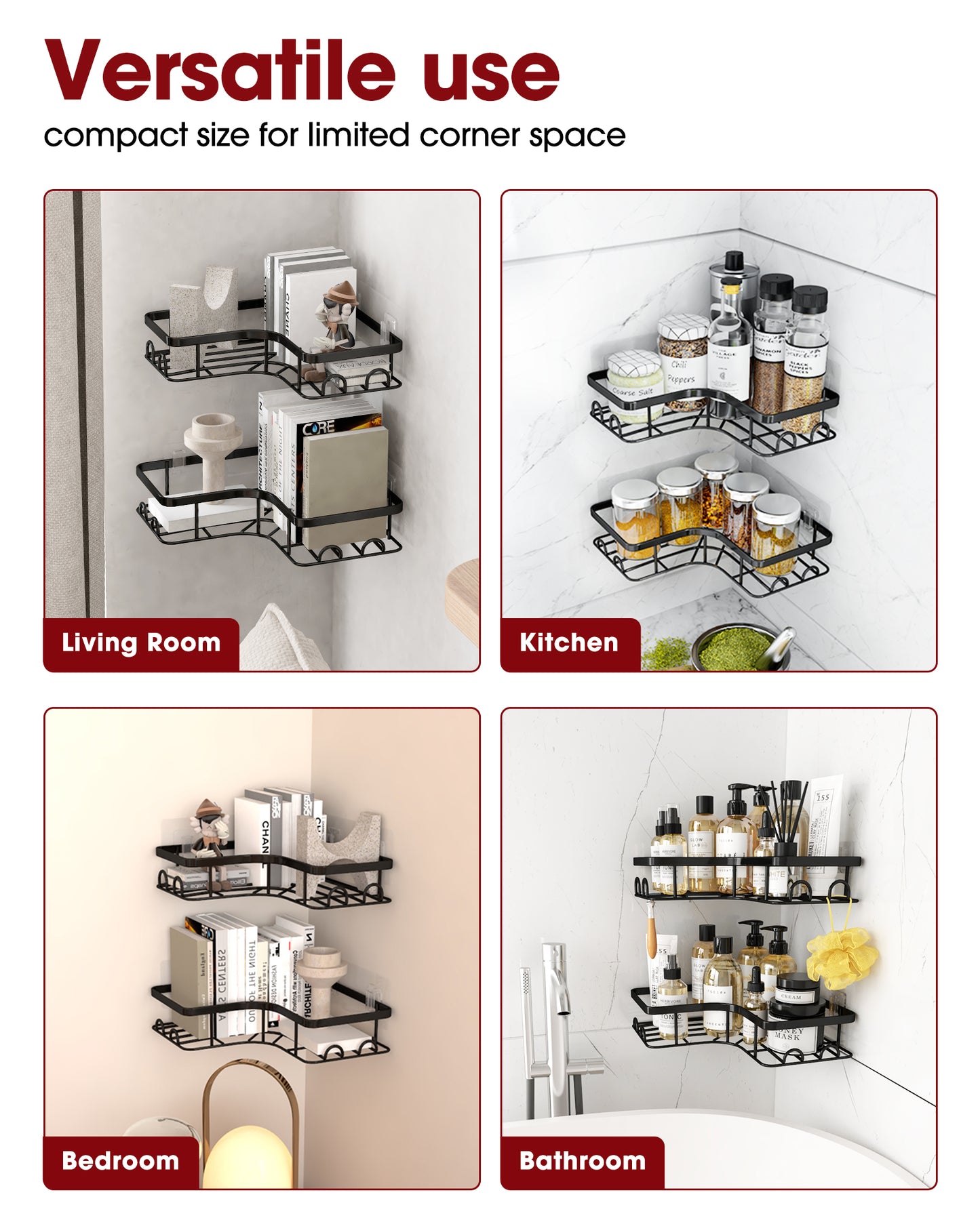 Corner Shower Caddy - 2 Pack, Adhesive Shower Organizers
