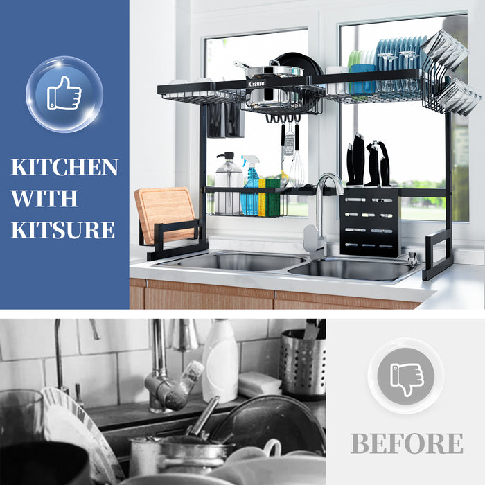 Kitsure Over-the-Sink Dish Drying Rack Adjustable Design (493)