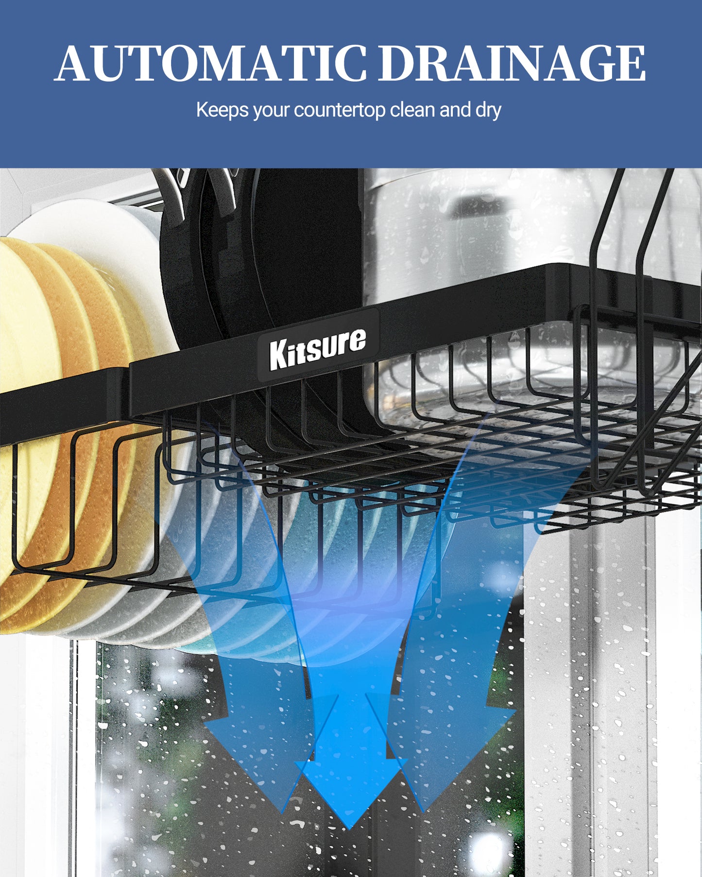 Kitsure Dish Drying Rack - Adjustable & Space-Saving Dish Rack (25.5-35.5in), Over-The-Sink Dish Drying Rack, Multifunctional Kitchen Dish Drying Rack, Stainless Steel Dish Drying Rack,Black(484)